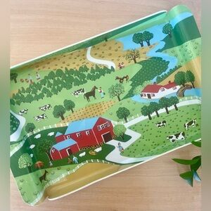Vintage 1980 farm melamine serving tray with farm picture by Christine Graf